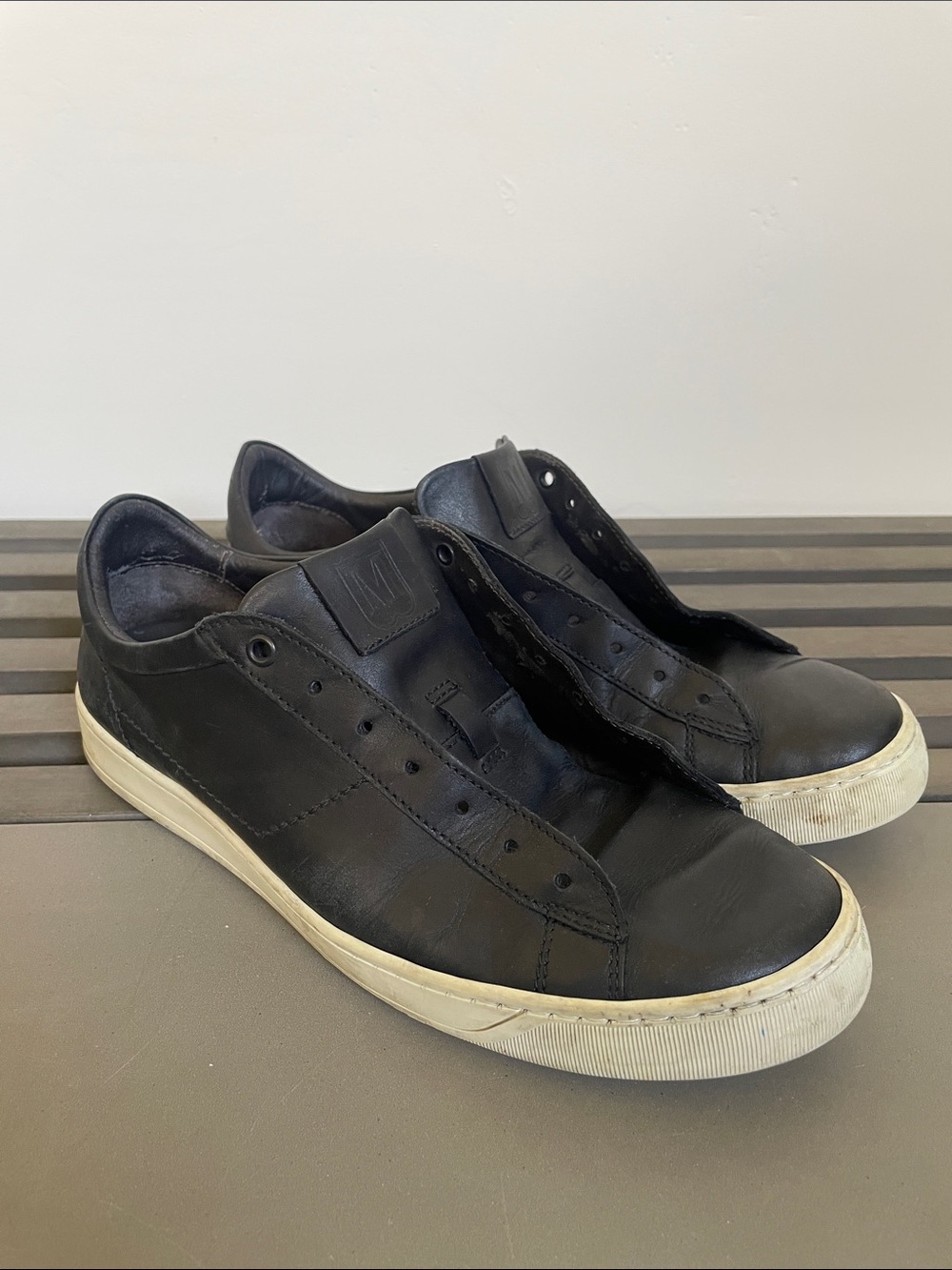 Bruno Magli Westy Black Leather Low-Top Sneakers with Ivory Sole
